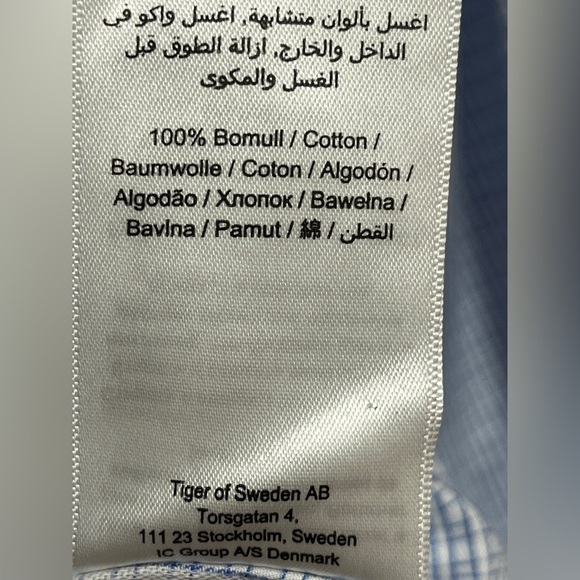 Tiger of Sweden Farrell 5 Slim Fit Dress Shirt 16.5 / 42 Blue Check Cotton - Picture 6 of 8